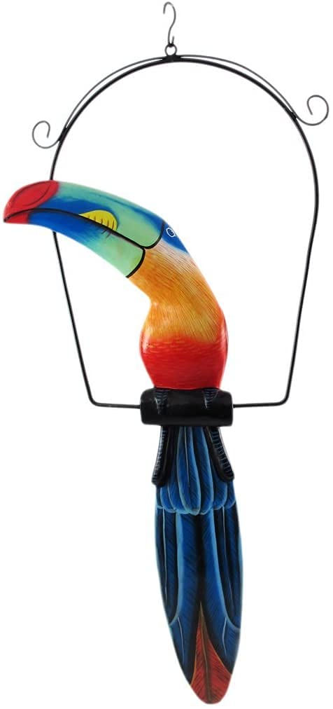 25" Inch Hand Painted Wooden Toucan Bird Hanging Statue RED Blue