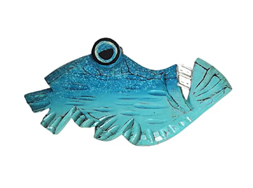 WorldBazzar LG Wall Hanging Piranha Angler NAIL BITER FISH Nautical Contemporary Wood Art Whimsical Abstract