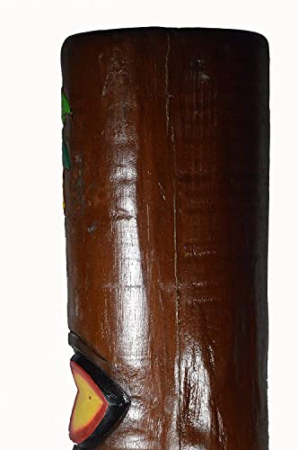 Hand Carved 40" Tall Tiki Totem Pole Carved Design Hibiscus Scratch DENT Crack