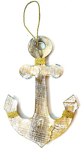 15" Blue and White Hand Carved Wood Ship Anchor Nautical Wall Decor