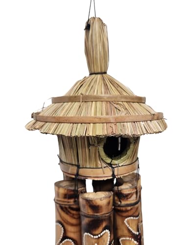 Hand Crafted Bird House Bamboo Wind Chime Hibiscus Flowers