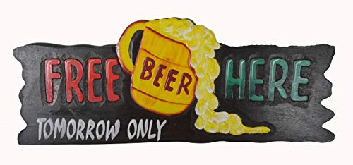WorldBazzar Hand Carved Wooden Free Beer HERE Tomorrow ONLY Tiki Bar Sign Draft Beer Mug