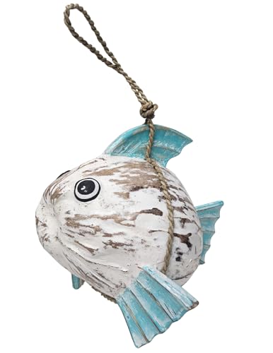 WorldBazzar Beautiful Unique Coconut KOKI Goldfish Blue Wooden Fish Hand Carved Statue Sculpture Art