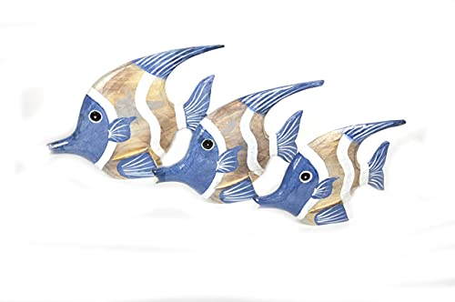 WorldBazzar Beautiful Unique Set of 3 Wooden Fish Hand Carved Statue Sculpture Art Angel