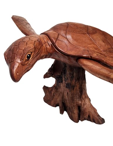 WorldBazzar Beautiful Huge Hand Carved Wood Turtle Ocean Coral Statue One of Kind