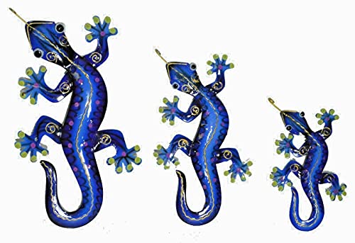 Beautiful Unique Set of 3 Geckos Lizard Metal Tropical Island Wall Art