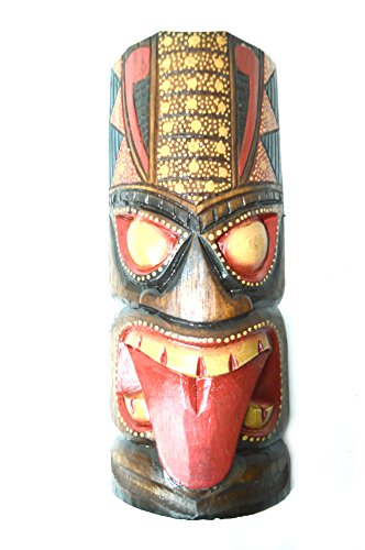 HAND CARVED TONGUE DOTS POLYNESIAN HAWAIIAN TIKI STYLE MASK