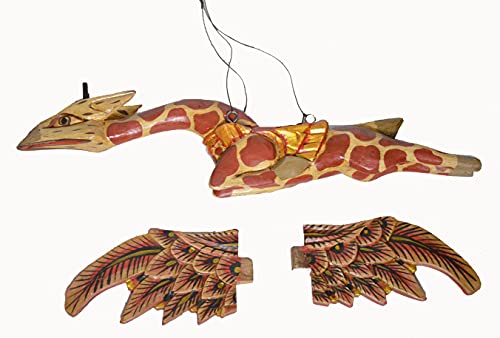 Hand Carved Wooden African Flying Wings Baby Giraffe Statue Mobile Dream Folk Art