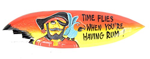 WorldBazzar 19" Hand Carved TIME Flies When Having Rum Surfboard Wooden Wall Hanging Art Sign Tiki Bar