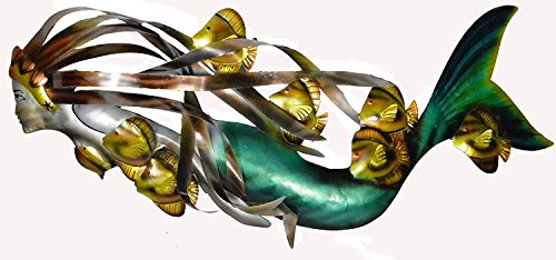 WorldBazzar Handmade Metal 25" Mermaid Hanging Plaque Wall Art Nautical