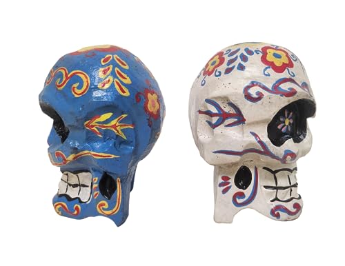 Set of 2 LG Hand Carved Wood Pirate Day of The Dead Sugar Skull Art Decor