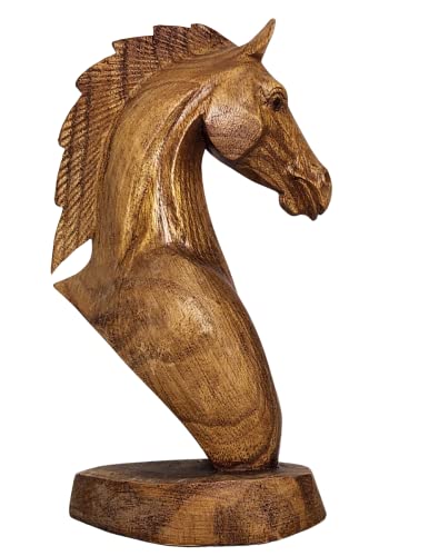 WorldBazzar 9" Hand Carved Mahogany Horse Head Bust Western Statue