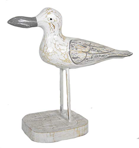 WorldBazzar 13" Hand Carved Rustic Wood Dockside Seagull Art Tropical Nautical Decor Modern