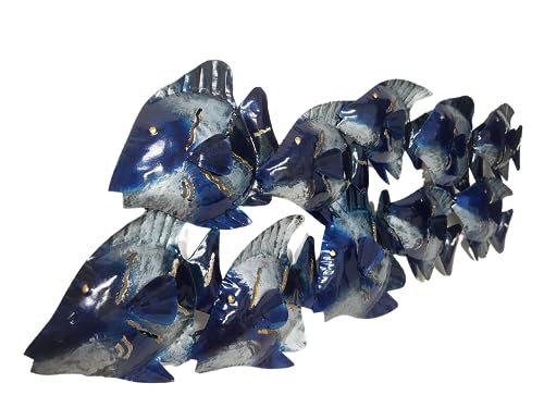WorldBazzar NEW ABSTRACT DESIGN!!! BEAUTIFUL UNIQUE blue NAUTICAL SCHOOL OF FISH CONTEMPORARY METAL WALL ART