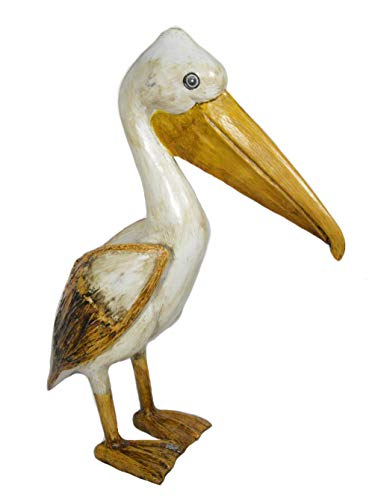 Hand Carved Nautical Wood Pelican Statue Carving Sculpture Art