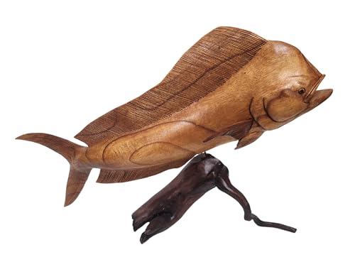 WorldBazzar Huge Beautiful Handmade Wooden MAHI MAHI Dolphin Sculpture Statue Carving Sport Fish Trophy ONE of A Kind