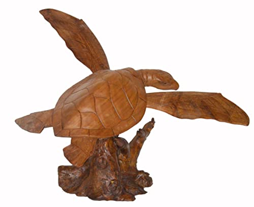 Hand Carved Mahogany SEA Turtle ON Coral Log Drift Wood