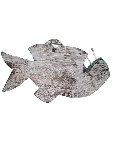 WorldBazzar Wall Hanging Piranha Angler NAIL BITER FISH Nautical Contemporary Wood Art Whimsical Abstract sm
