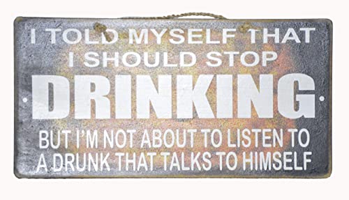 Hand Carved Wooden I Told Myself I Should Stop DRINKING But I'm Not About To Listent To A Drunk That Talks To Himself Sign Funny Gag Gift