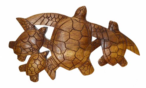 WorldBazzar HAND CARVED WOODEN SEA TURTLE FAMILY ART WALL SCULPTURE PLAQUE…, brown
