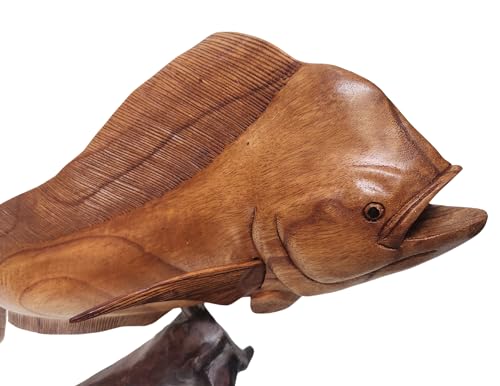 WorldBazzar Huge Beautiful Handmade Wooden MAHI MAHI Dolphin Sculpture Statue Carving Sport Fish Trophy ONE of A Kind