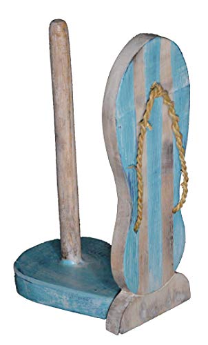 New Hand Carved FLIP Flop Teal Color Design Paper Towel Holder Wood Carving Nautical Statue Kitchen Gadget Sculpture