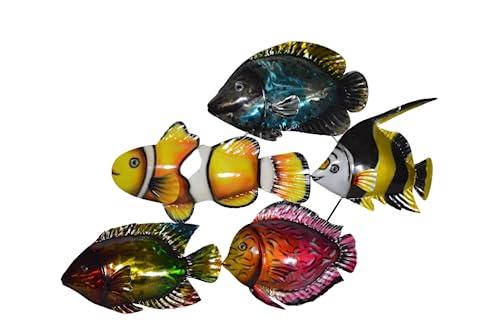 WorldBazzar BEAUTIFUL UNIQUE METALIC MULTI COLOR NAUTICAL SCHOOL OF FISH CONTEMPORARY METAL WALL ART