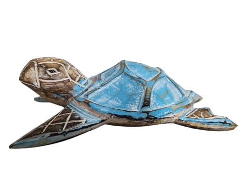 WorldBazzar Hand Carved Set of 3 Turtle Table Top or Wall Art Carving Sculpture Ocean Sea Nautical 3D Coastal Island Tropical Decor