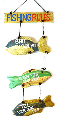 LG Hand Carved Fishing Rules Sign Wooden Nautical Trout Bass Mauhi Perch