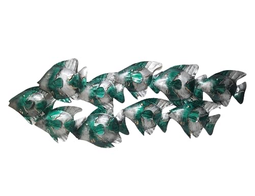 WorldBazzar NEW ABSTRACT DESIGN!!! BEAUTIFUL UNIQUE aqua teal NAUTICAL SCHOOL OF FISH CONTEMPORARY METAL WALL ART