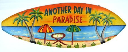 Hand Carved Wooden ANOTHER DAY IN PARADISE Cocktails Drinking BEACH Surfboard Sign