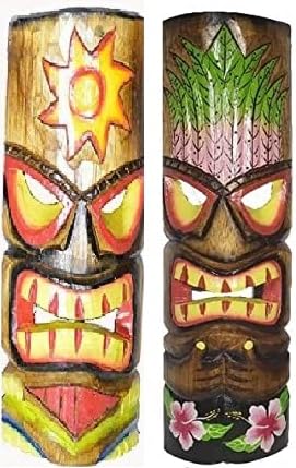 WorldBazzar 20" SET OF 2 HANDMADE TIKI MASK black color HAWAIIAN POLYNESIAN WALL ART TRIBAL BAR TROPICAL