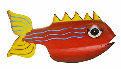 BEAUTIFUL UNIQUE RED HANDMADE WOODEN FISH hanging wall art HAND CARVED STATUE SCULPTURE
