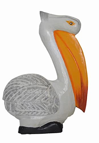 Hand Carved Nautical Wood 12" White Pelican Statue Art Rustic Cottage Look
