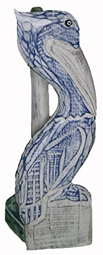 Hand Carved Pelican Paper Towel Holder Wood Carving Nautical Statue Kitchen Gadget Sculpture