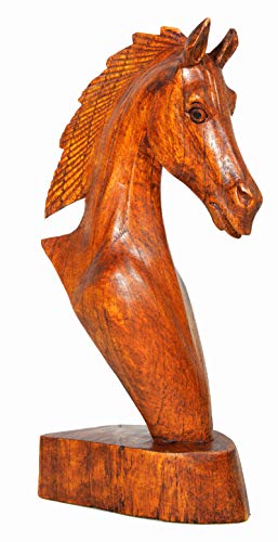 WorldBazzar 9" Hand Carved Mahogany Horse Head Bust Western Statue