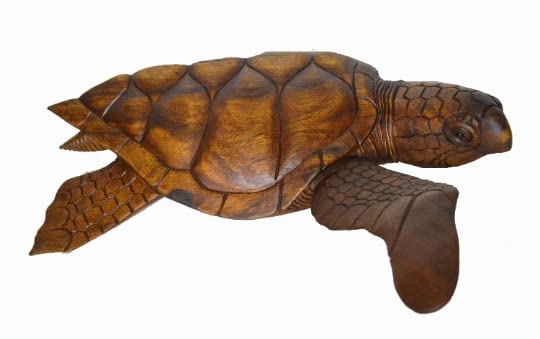 WorldBazzar Beautiful Huge Hand Carved Teak Wood Turtle Ocean Wall Sculpture Hanging Statue One of Kind