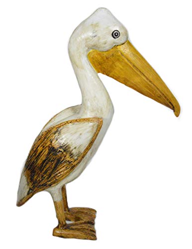 Hand Carved Nautical Wood Pelican Statue Carving Sculpture Art