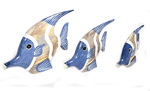 WorldBazzar Beautiful Unique Set of 3 Wooden Fish Hand Carved Statue Sculpture Art Angel