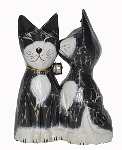 Hand Carved Wood Kissing Cats Lovers Tabby Siamese Persian American Ragdoll Valentines Day Gift