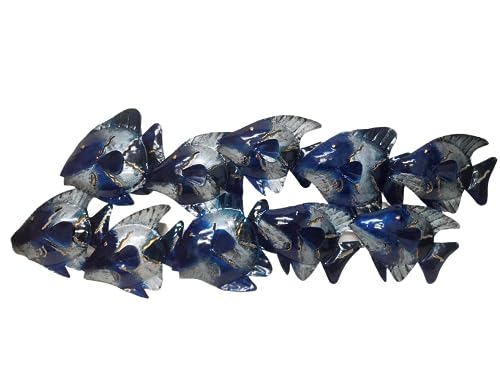 WorldBazzar NEW ABSTRACT DESIGN!!! BEAUTIFUL UNIQUE blue NAUTICAL SCHOOL OF FISH CONTEMPORARY METAL WALL ART