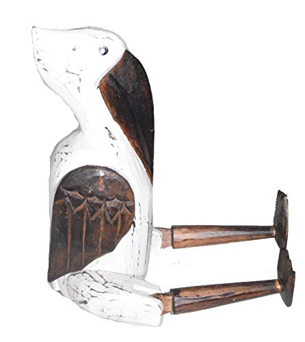 Shelf Sitter White Pelican Statue Hand Painted Carved Wood Meditating Yoga