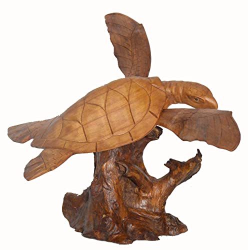 Hand Carved Mahogany SEA Turtle ON Coral Log Drift Wood