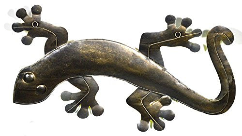 WorldBazzar Clearance 12" Beautiful Unique Orange Red Yellow Gecko Lizard Metal Garden Lanai Art Tropical Island Wall Art Scratch and DENT Sale