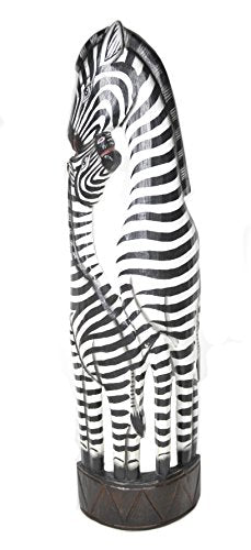 WorldBazzar Hand Carved Wooden Set 2 African Mother Baby Zebra Statue