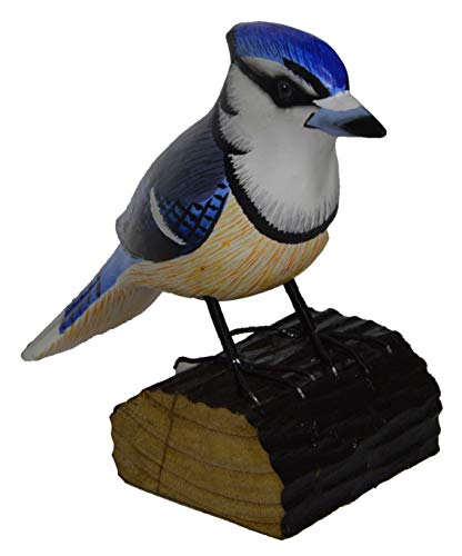 WorldBazzar Hand Carved Painted Wood Carving Blue Jay Bird Dey Vintage yle Wood Replica Life-Like Figurine,Blue, Red, Brown, Green, Yellow, White, Pink, Black