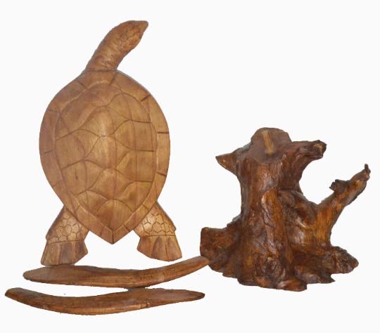WorldBazzar Hand Carved Mahogany SEA Turtle ON Coral Log Drift Wood