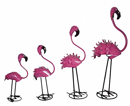 WorldBazzar Set of 4 Metal On Spring Flamingos Hand Carved Beautiful Pink Bird Sculpture Tropical Home Decor Handmade Garden Yard Art Bobble Head Rustic Finish