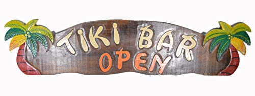 HUGE HAND CARVED TIKI BAR OPEN SIGN WITH TWO PALM TREES 3D
