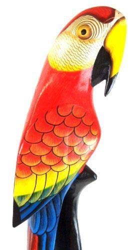 WorldBazzar 40" Tall Hand Carved Wood red Parrot Statue Sculpture Stand Art